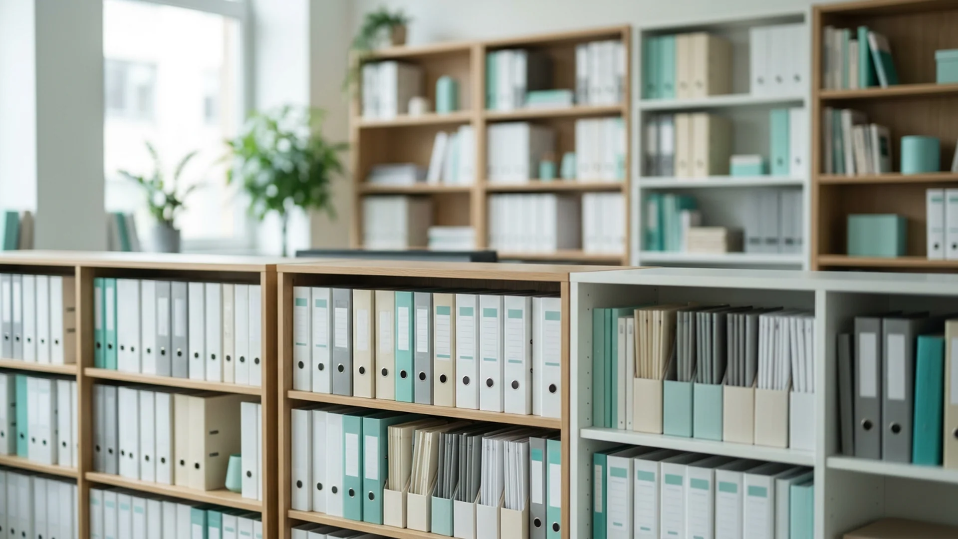 Regał z materiałami LivingNearCircle, tło hero sekcji Materiały 1920x1080 px